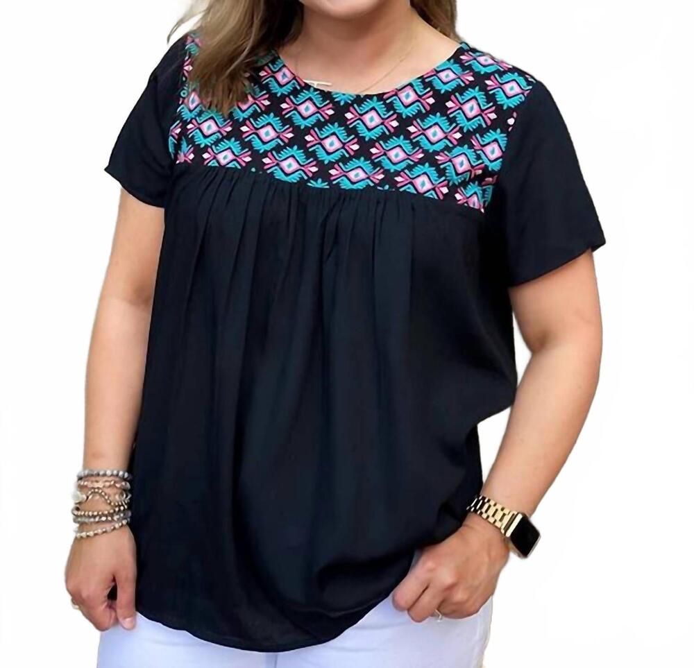 NEW WASHCO jojo embroidered top in black